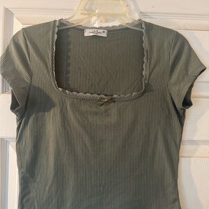 Women's Ribbed Square Neck Crop Top - sage Green